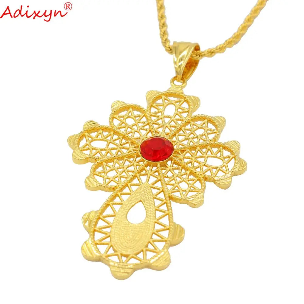 Vintage Ethiopian Crystal Cross Pendant Necklace