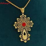Vintage Ethiopian Crystal Cross Pendant Necklace