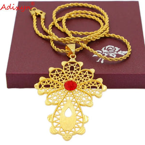 Vintage Ethiopian Crystal Cross Pendant Necklace