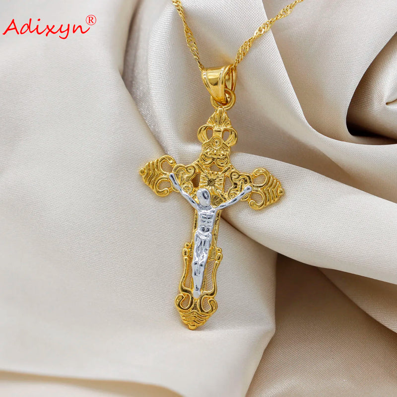 Gold/Silver Jesus Cross Pendant Necklace for Women Men N081214