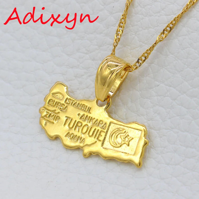 TUROUIE Turkey Map Pendant Necklace Flag Jewelry for Women