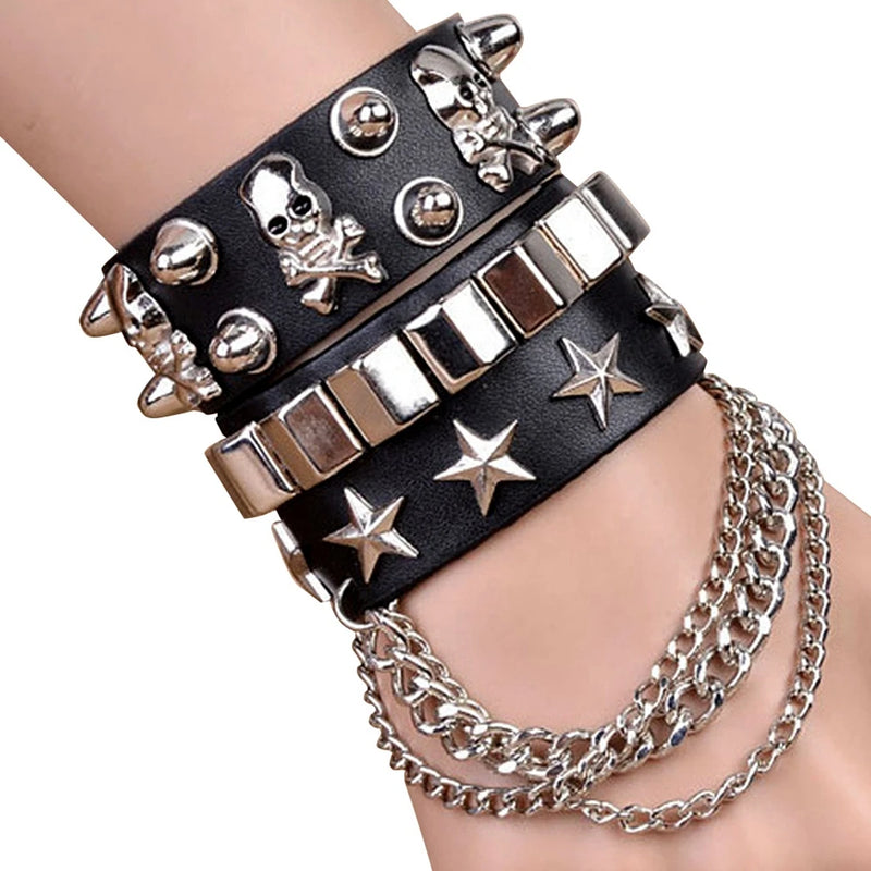 Gothic Punk Style Leather Stitching Wristband Harness