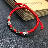 Adjustable 925 Sterling Silver Coins Charm Lucky Red Rope Wrap Bracelet