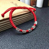 Adjustable 925 Sterling Silver Coins Charm Lucky Red Rope Wrap Bracelet