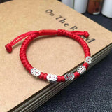 Adjustable 925 Sterling Silver Coins Charm Lucky Red Rope Wrap Bracelet