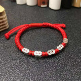 Adjustable 925 Sterling Silver Coins Charm Lucky Red Rope Wrap Bracelet
