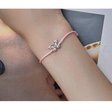 925 Silver Crystal Butterfly Charm Bracelet Pink Women Gift