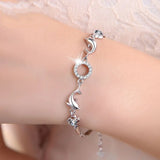 925 Sterling Silver Crystal Dolphin Charm Bracelet Adjustable Gift