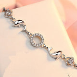 925 Sterling Silver Crystal Dolphin Charm Bracelet Adjustable Gift