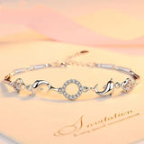 925 Sterling Silver Crystal Dolphin Charm Bracelet Adjustable Gift