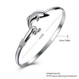 925 Silver Dolphin Bangle Bracelet Women Wedding Charm Jewelry