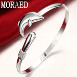925 Silver Dolphin Bangle Bracelet Women Wedding Charm Jewelry