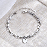 Adjustable 925 Silver Double Layer Bead Bracelet Women Wedding Gift