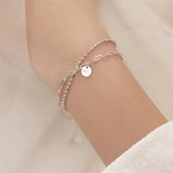 Adjustable 925 Silver Double Layer Bead Bracelet Women Wedding Gift