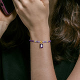 Adjustable Amethysts Chain Bracelet Square Pendant Charm Men Women Crystal