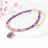 Adjustable Amethysts Chain Bracelet Square Pendant Charm Men Women Crystal