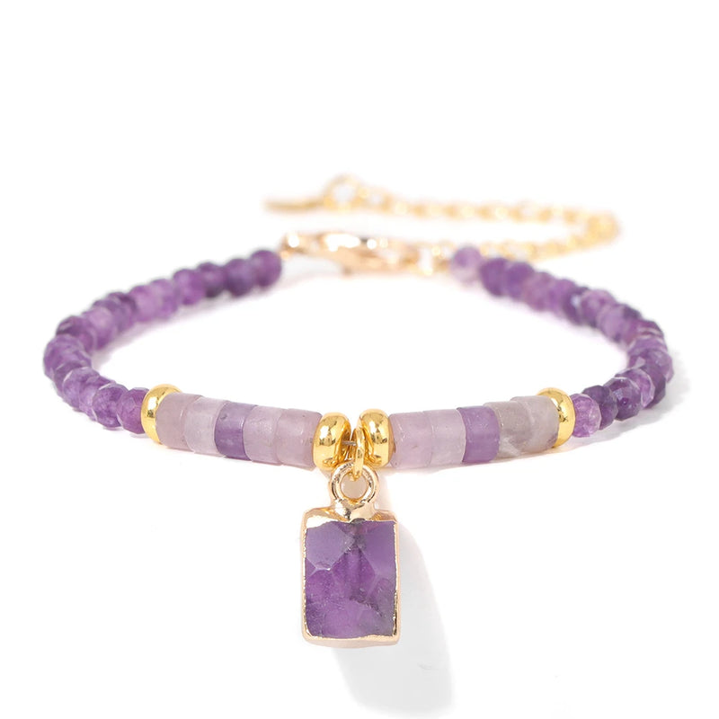 Adjustable Amethysts Chain Bracelet Square Pendant Charm Men Women Crystal