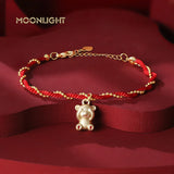 Adjustable Bear Elephant Zircon Charm Bracelet Lucky Braided Red