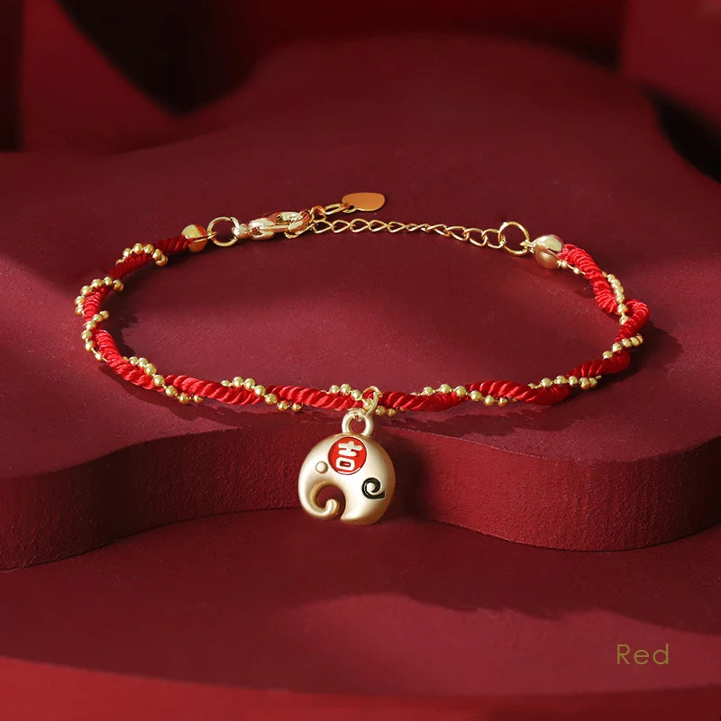 Adjustable Bear Elephant Zircon Charm Bracelet Lucky Braided Red