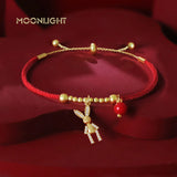Adjustable Bear Elephant Zircon Charm Bracelet Lucky Braided Red