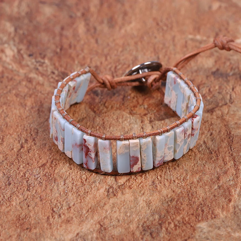Adjustable Bohemia Ethnic Bracelet Natural Stone Leather Wrap Beads Men Jewelry