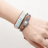 Adjustable Bohemia Ethnic Bracelet Natural Stone Leather Wrap Beads Jewelry
