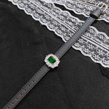 Adjustable Bracelet Bangle Women Leather Rope Emerald Pendant