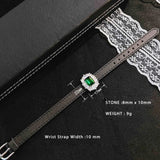 Adjustable Bracelet Bangle Women Leather Rope Emerald Pendant