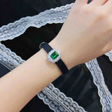 Adjustable Bracelet Bangle Women Leather Rope Emerald Pendant