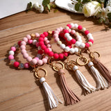 Adjustable Bracelet Keychain Pink Silicon Beads Accessory