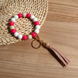 Adjustable Bracelet Keychain Pink Silicon Beads Accessory