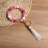 Adjustable Bracelet Keychain Pink Silicon Beads Accessory