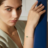 Adjustable Bracelet Silver Chain Link Emerald Lab Gemstone Bezel Setting