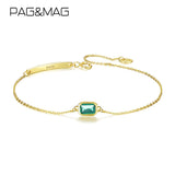 Adjustable Bracelet Silver Chain Link Emerald Lab Gemstone Bezel Setting