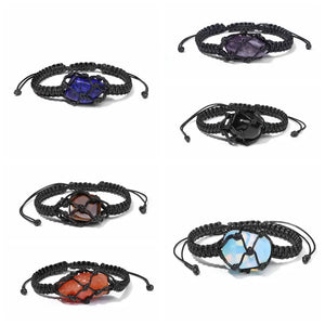 Adjustable Braided Mesh Bracelet with Natural Stone Charms