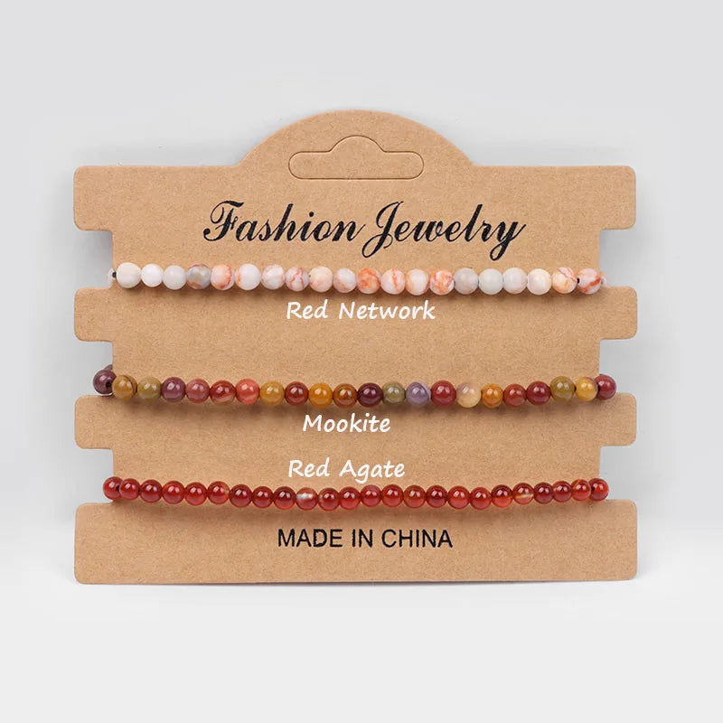 Adjustable Braided Bracelet Set Natural Stone Beads Agate Howlite Bangle