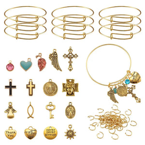 Adjustable Brass Bangle Glass Charms DIY Bracelet Making
