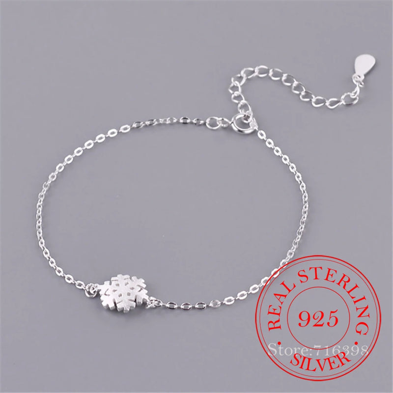 925 Silver Snowflake Charm Bracelet Allergy-Free Gift for Women
