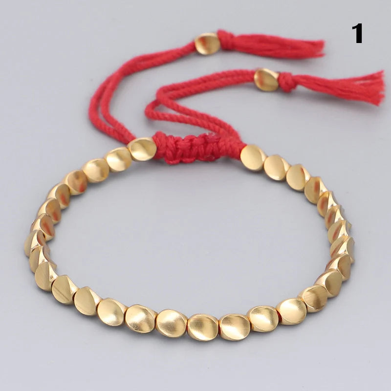 Adjustable Copper Beads Tassel Bracelet Lucky Rope Wrist Chain