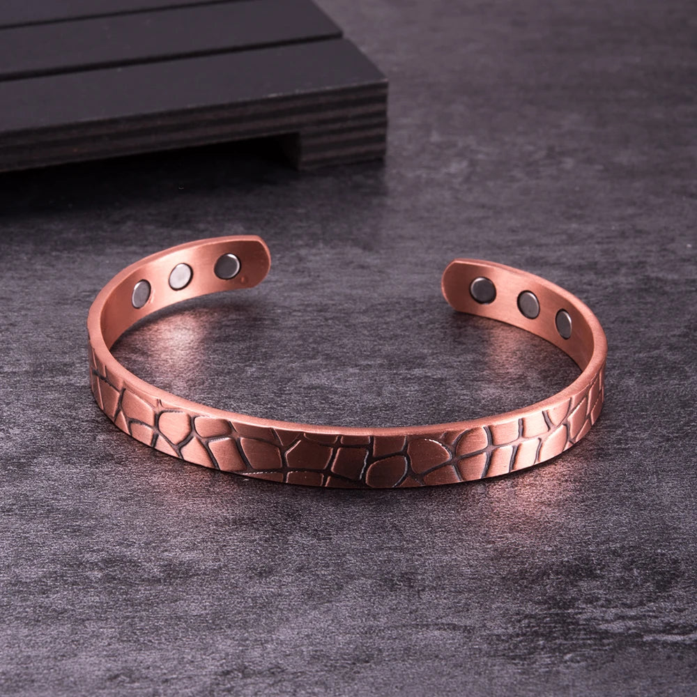 Adjustable Copper Magnetic Bracelet Vintage Crackle Bangle