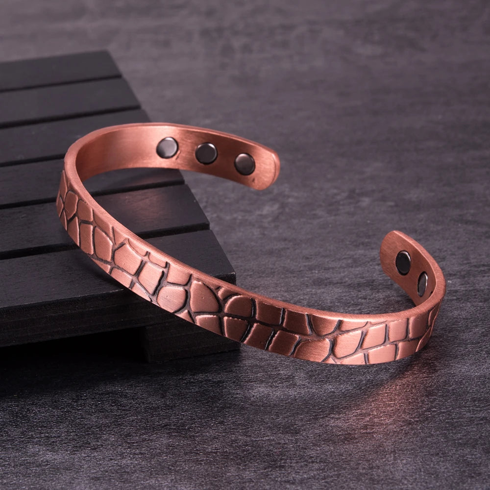 Adjustable Copper Magnetic Bracelet Vintage Crackle Bangle