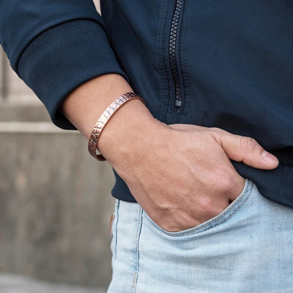 Adjustable Copper Magnetic Bracelet Vintage Crackle Bangle