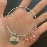 Adjustable Name Bracelet with Birthstone Engraved Name Bangle