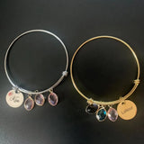 Adjustable Name Bracelet With Birthstone Engraved Name Bangle for Women