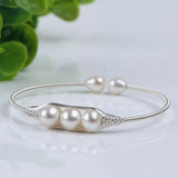 Adjustable Freshwater Pearl Stone Crystal Cuff Bangle Bracelet Wedding Gift