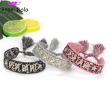 Adjustable Friendship Bracelet Women's Retro Woven Tassel Letter Bracelet
