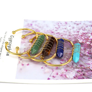 Adjustable Wire Wrap Stone Bangle Bracelet