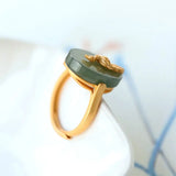 Adjustable Green Chalcedony Egg Noodle Ring with Jade Inlay