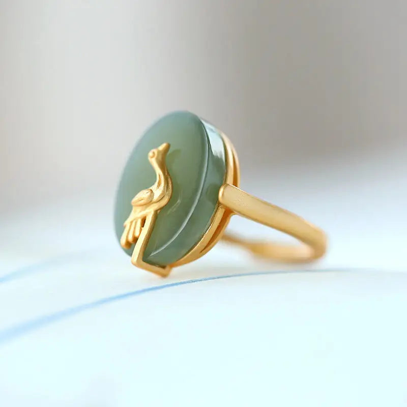 Adjustable Green Chalcedony Egg Noodle Ring with Jade Inlay