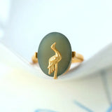 Adjustable Green Chalcedony Egg Noodle Ring with Jade Inlay